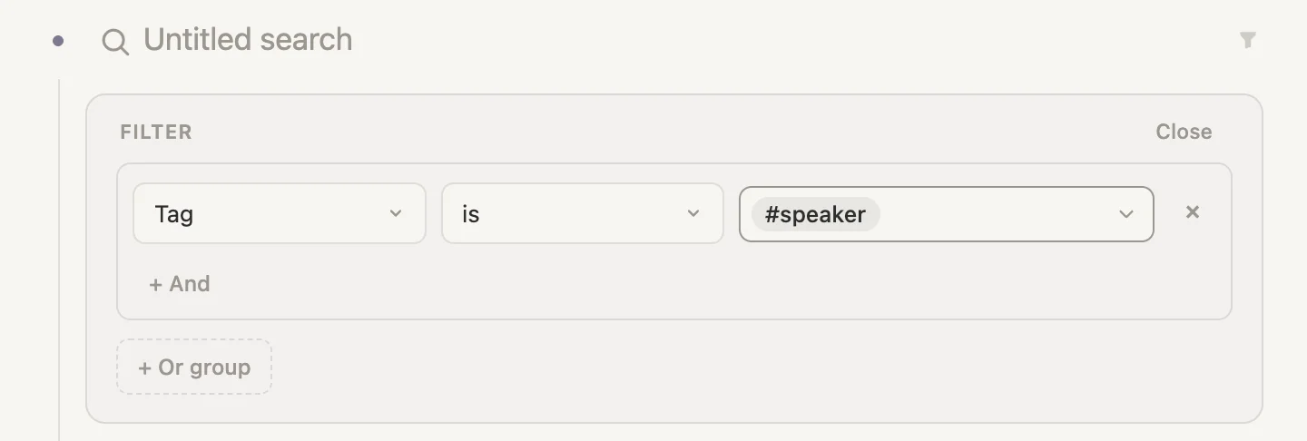 The new search's rule: Tag is #speaker