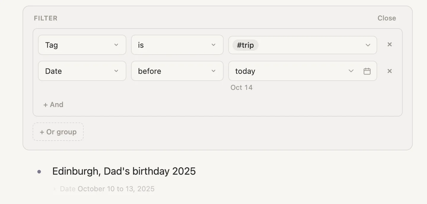 Date before today, finding only last year's trip