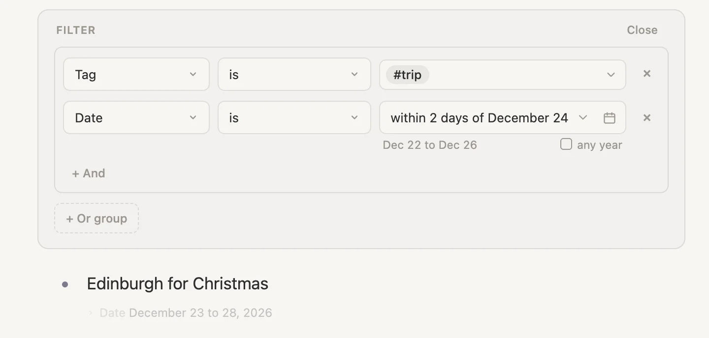Date is within 2 days of December 24, the grey line reading Dec 22 to Dec 26, and Christmas found