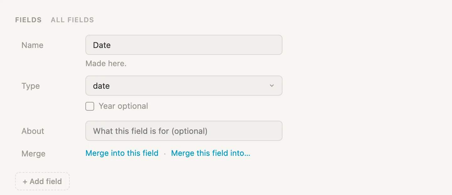 The Date field on the trip tag, its Type set to date