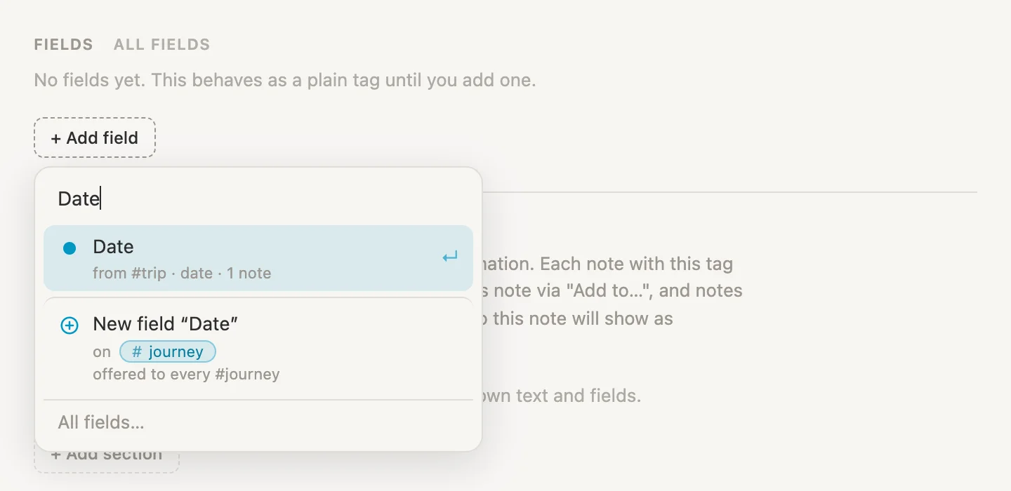 Adding a field to journey, the list offering the Date from trip, or a new field