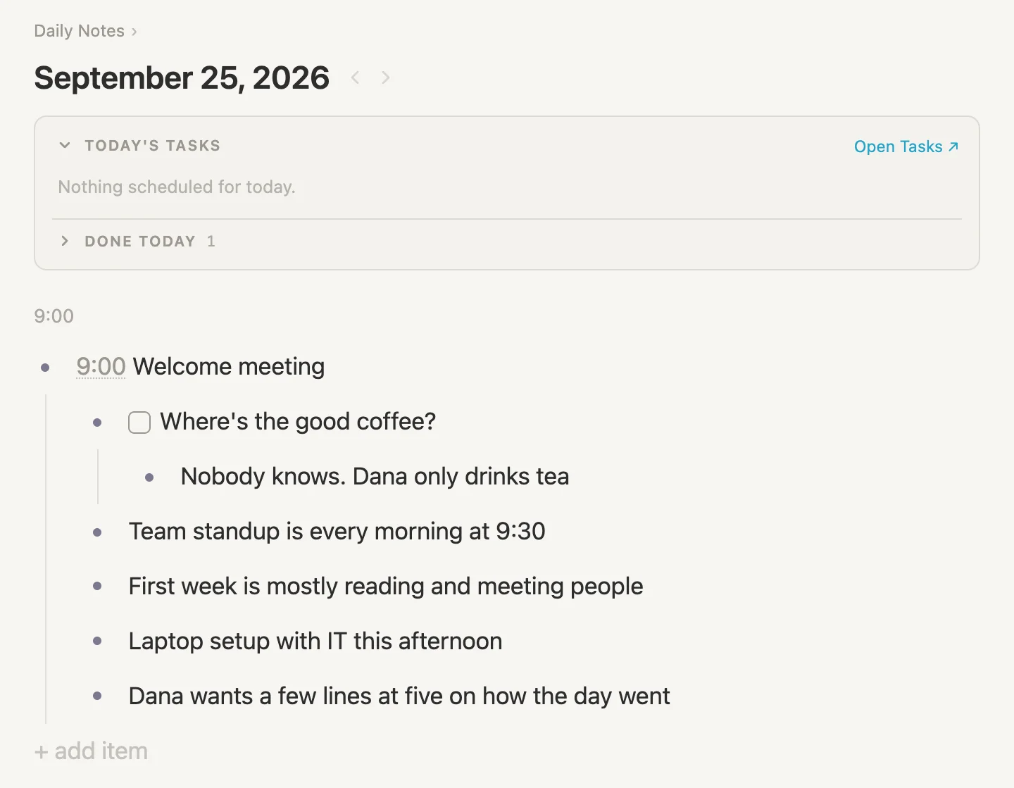 The coffee question now first under the meeting, with the tea line still tucked under it