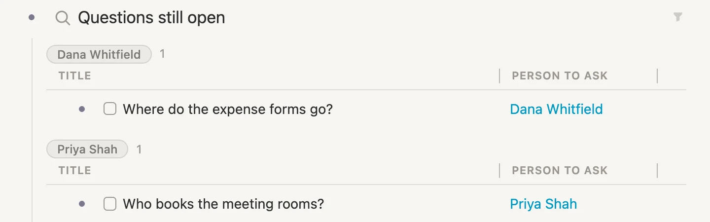 The search after ticking the bike question: only the expense forms and the meeting rooms are left