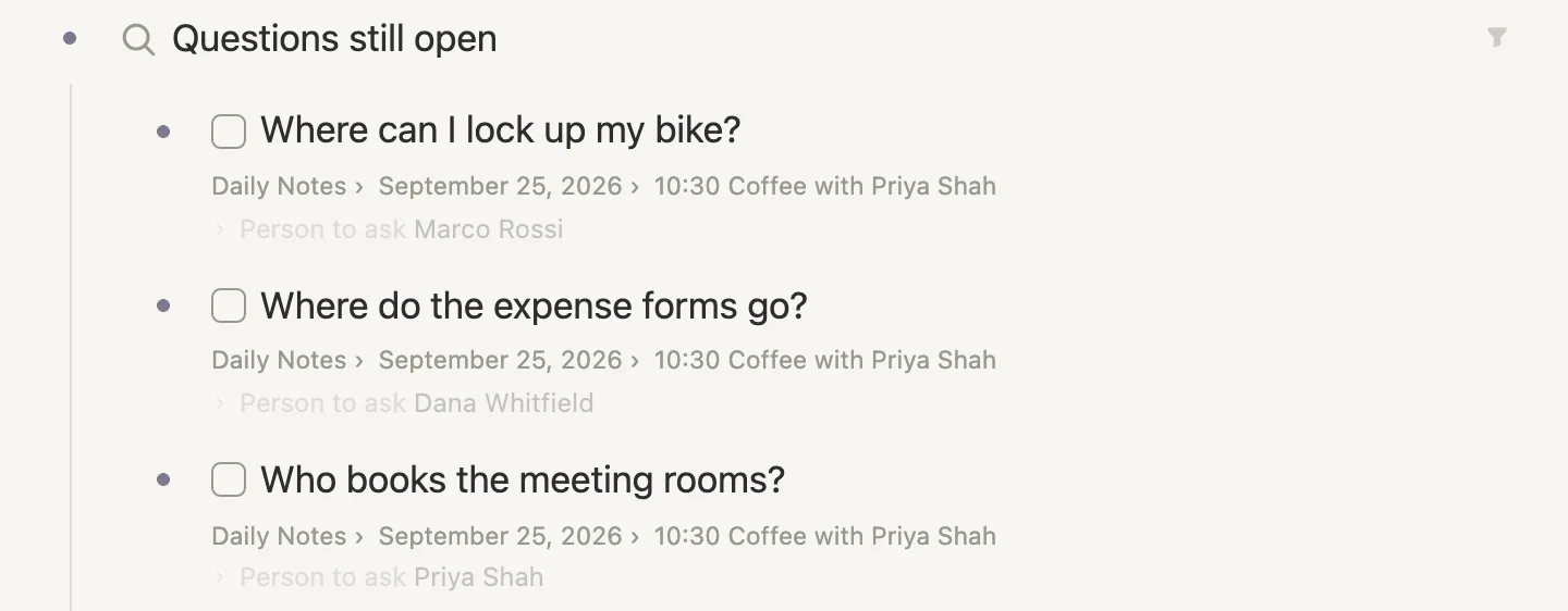 The Questions still open search on today's page, listing three open questions