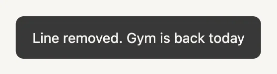 The message: Line removed. Gym is back today