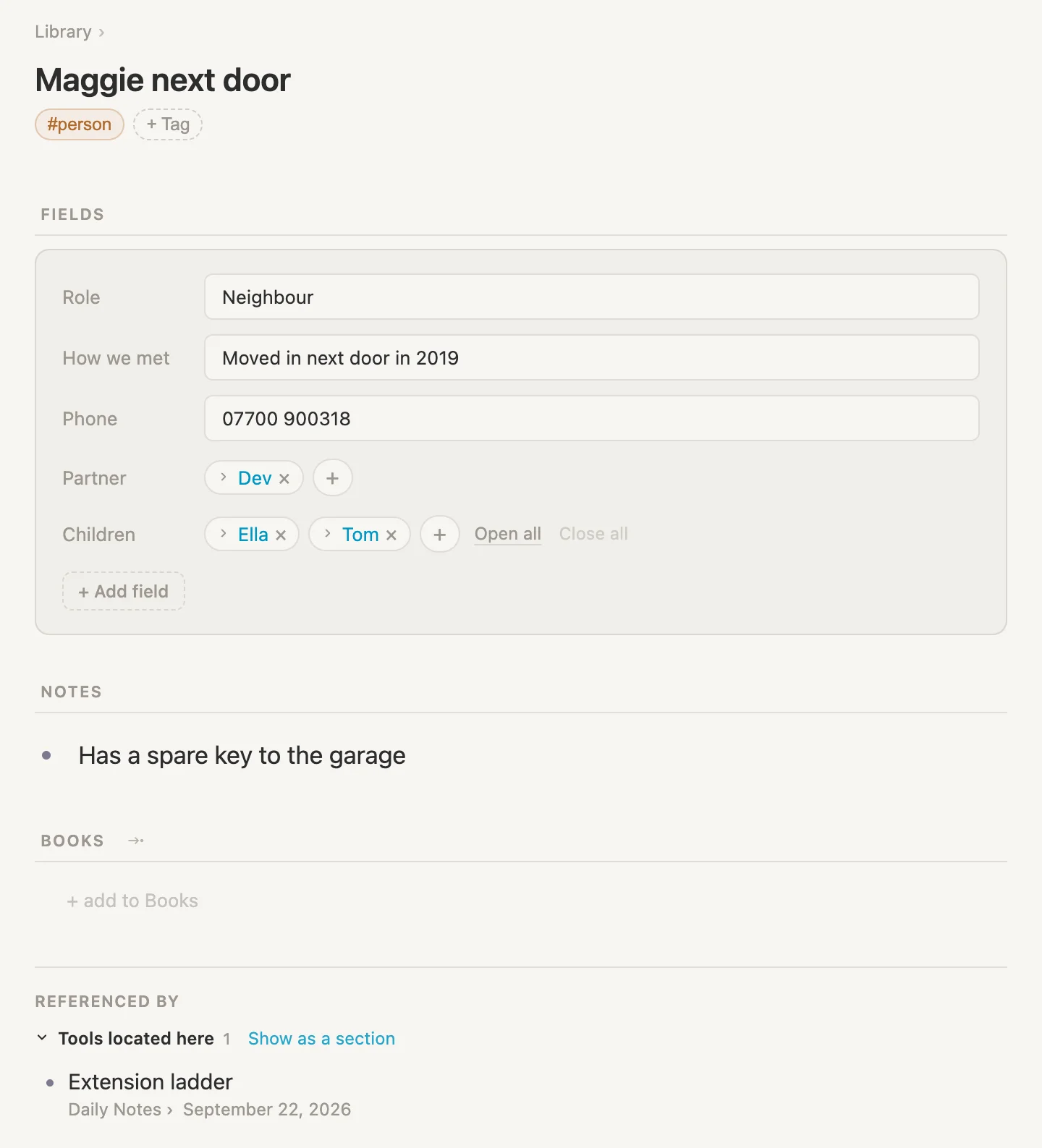 Maggie's page, filled in, with the ladder at the bottom