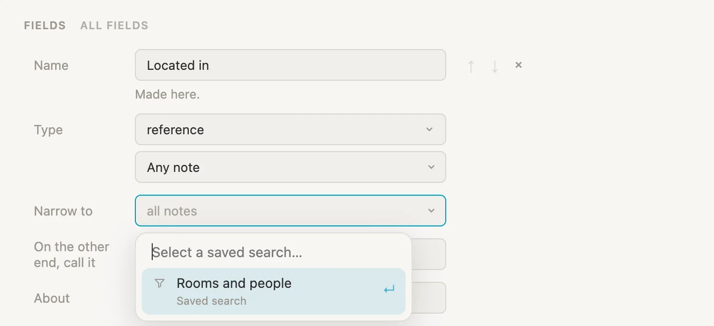 The Narrow to box, offering the Rooms and people saved search