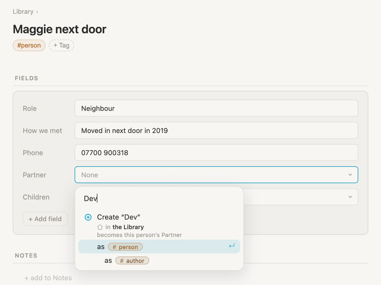 Creating Dev from Maggie's Partner field