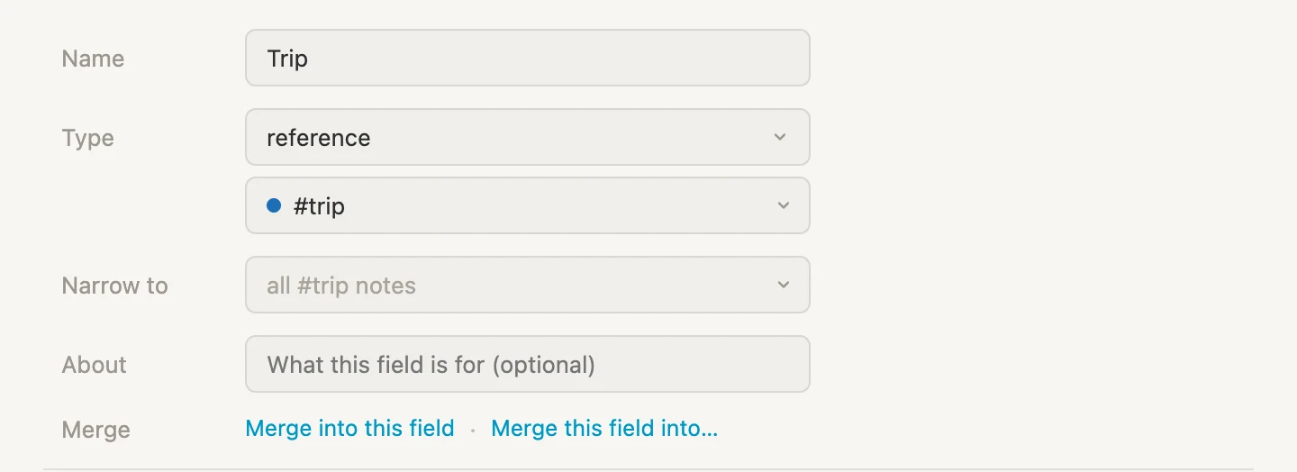 The Trip field on booking, a reference pointed at the trip tag
