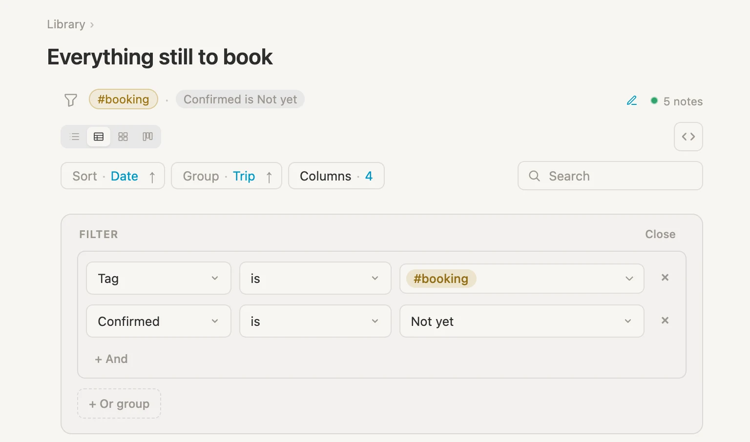 The saved search rules: booking, not yet confirmed