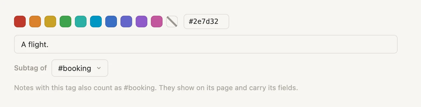 The flight tag, now a subtag of booking, with the message underneath